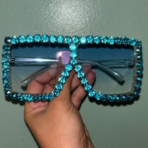 Blue Crystal Embellished Sunglasses